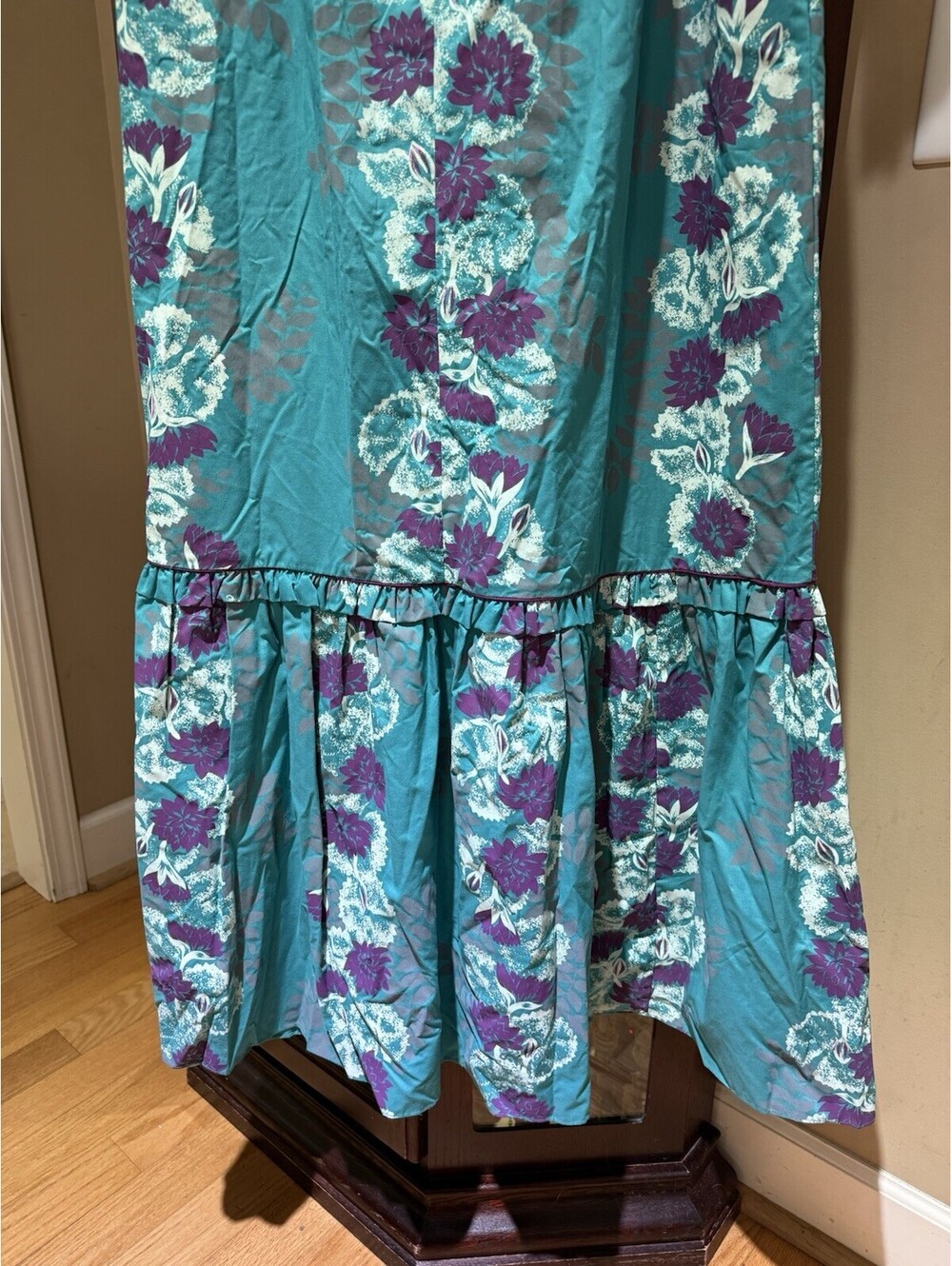 Vtg TORI RICHARD Golden Monarch Collection Teal Floral Printed Maxi Dress Size M - Picture 8 of 9